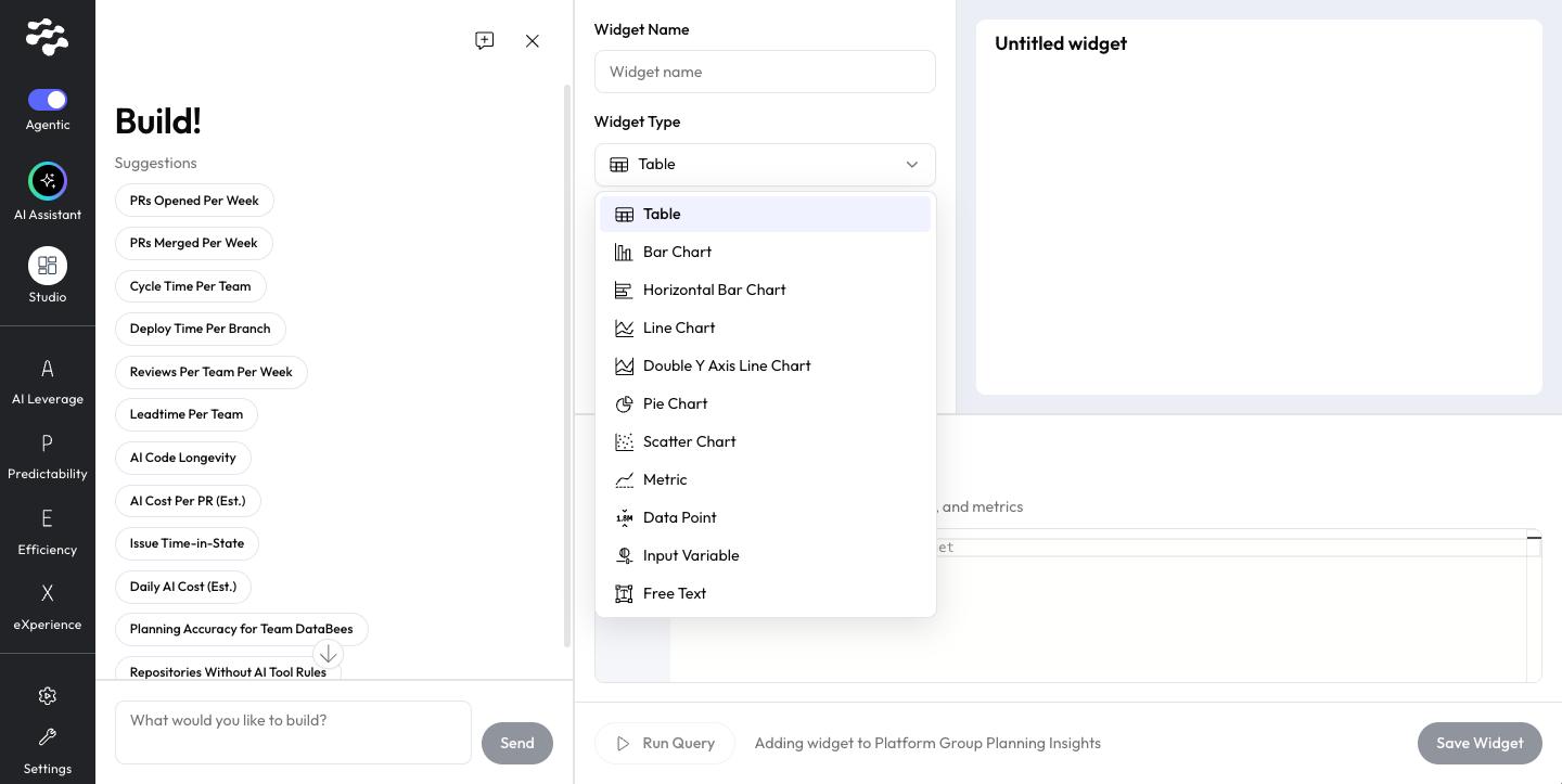 The builder with the Widget Type list open