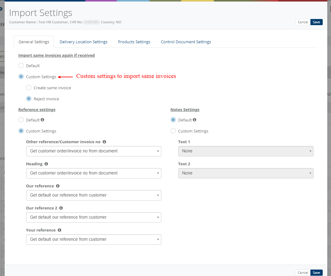 Import settings - general settings