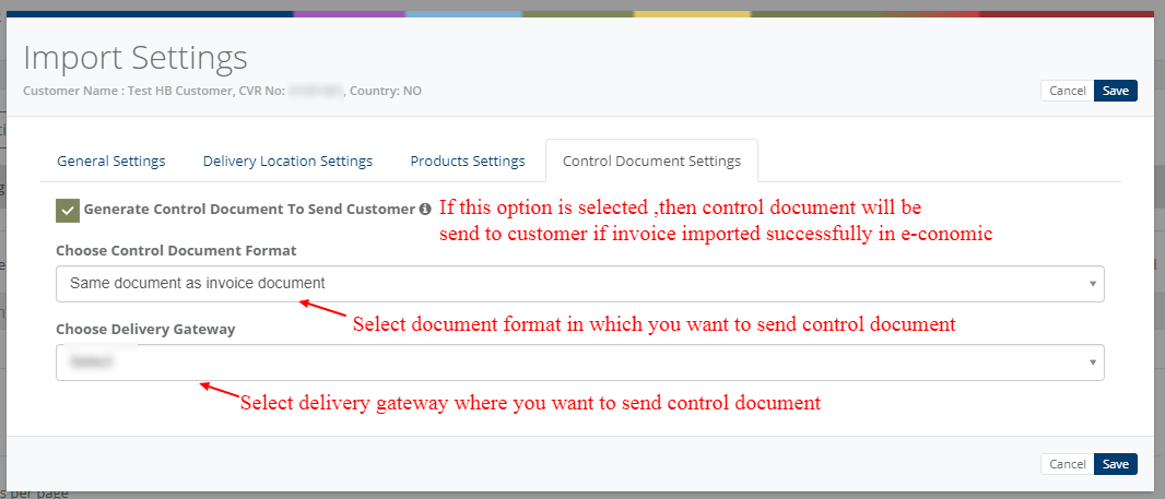 Import settings - Control document settings