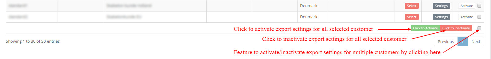 Export rules - Activation of multiple customers