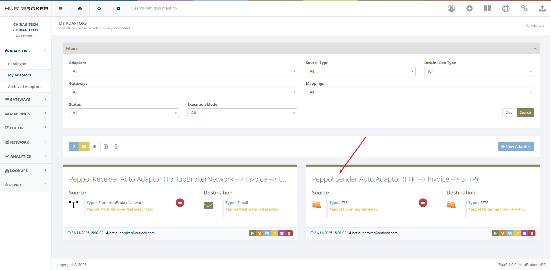 Peppol Sender Adaptor page