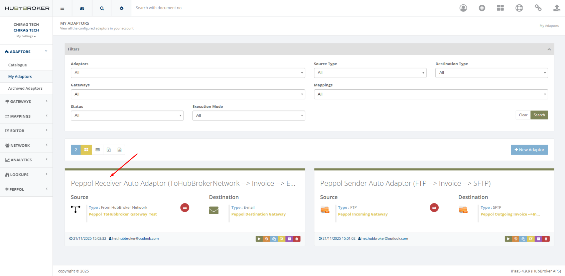 Peppol Receiver adaptor page