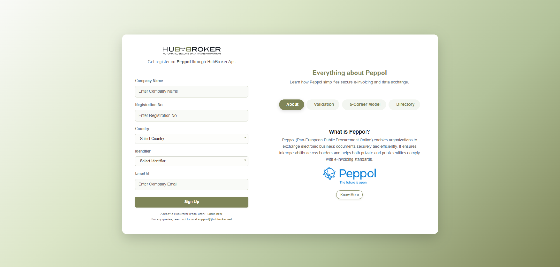 Peppol Sign-Up Page