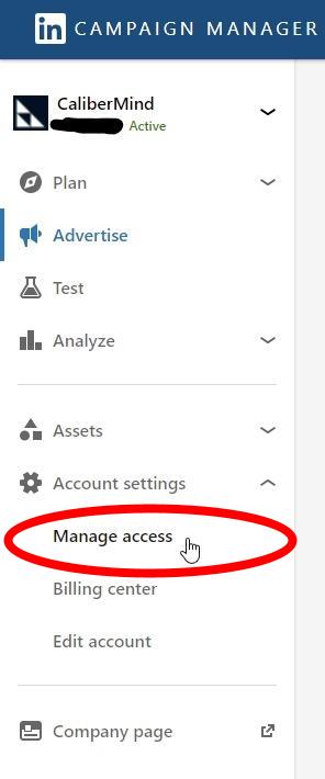 Click on CaliberMind Manage Access Option under Account Settings