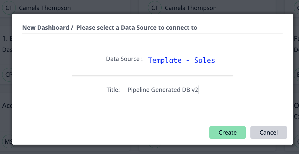 Select Caliber insights sales data model and name dashboard