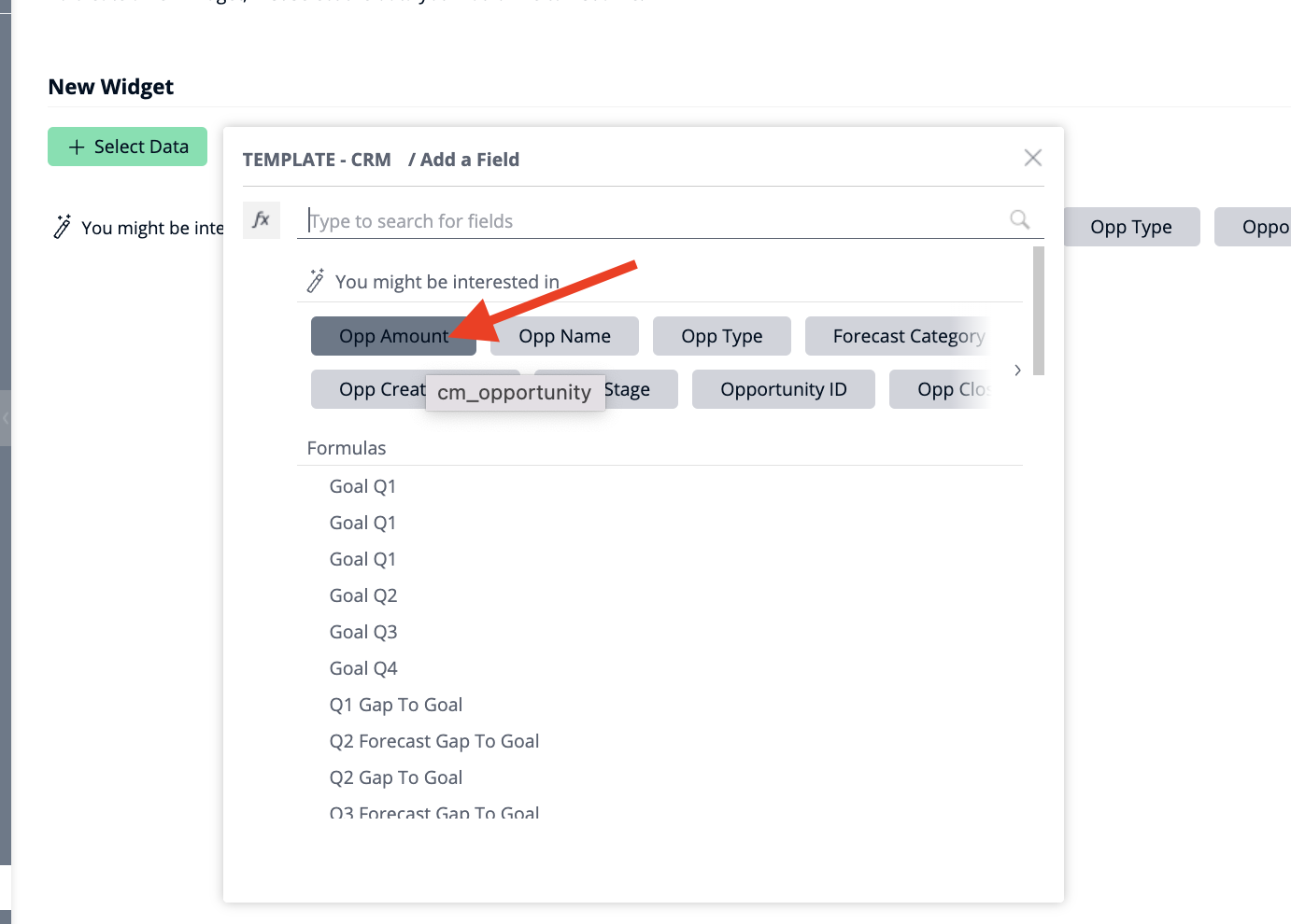 Select a CaliberMind widget data value