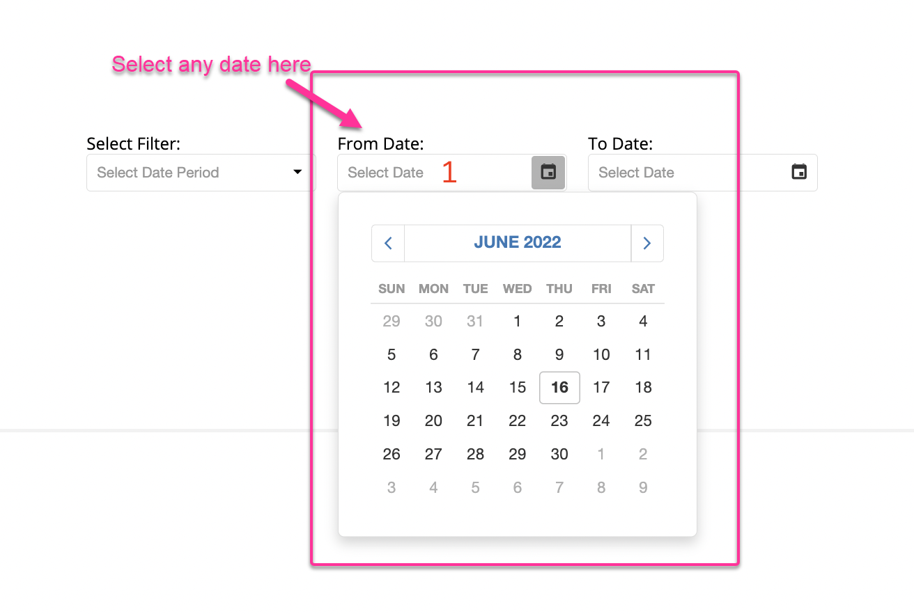 Select any day in the the CaliberMind From Date filter