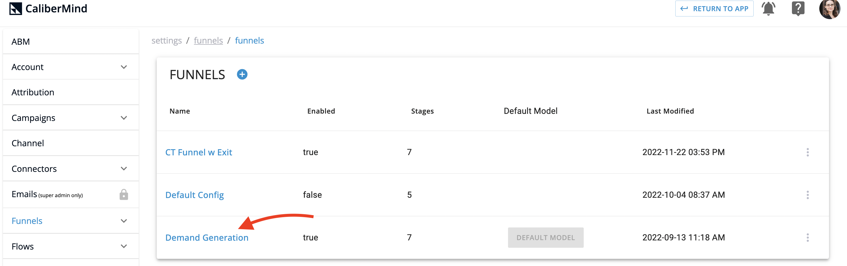 Demand generation funnel configuration