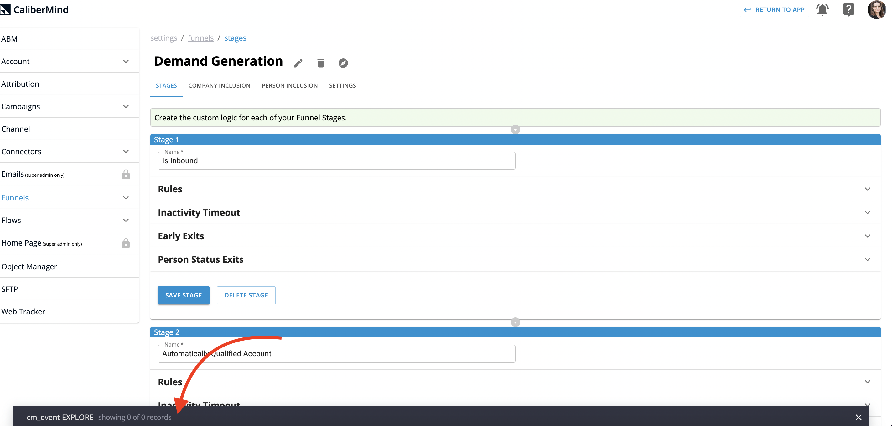 Reopening CaliberMind Event Explore Feature