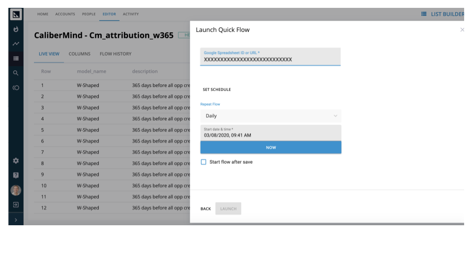 Launching the CaliberMind Quick Flow option