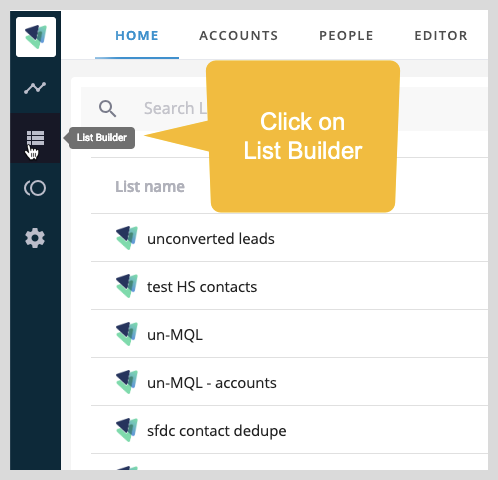 Navigate to CaliberMind List Builder section