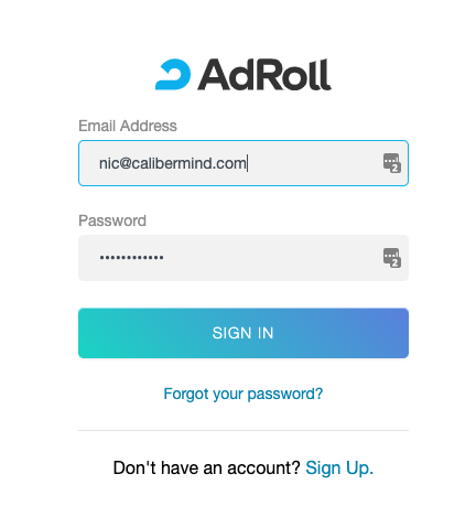 Signing in to your AdRoll or RollWorks account in CaliberMind