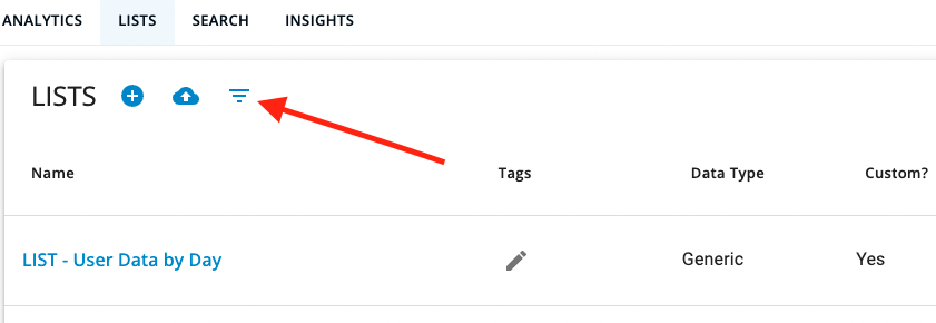 Select CaliberMind Lists Funnel Icon to Display the Tags Created