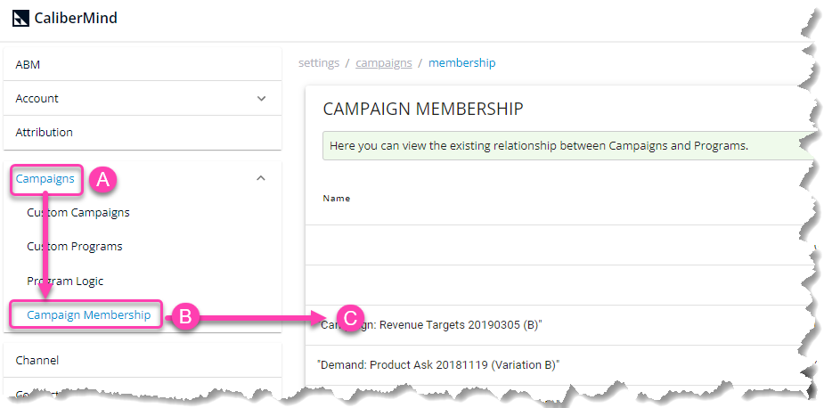 CaliberMind Campaign Membership Dashboard