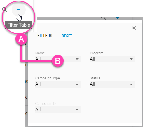 CaliberMInd Filter Table