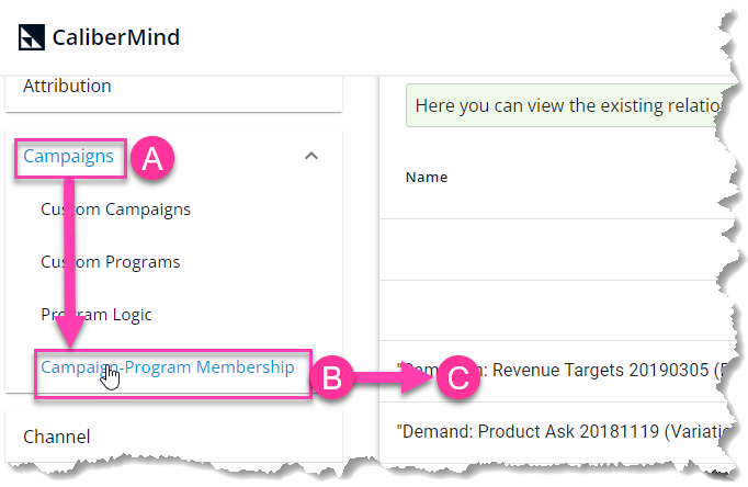 CaliberMind Campaign Membership Dashboard