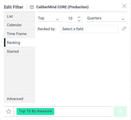 CaliberMind Edit Filter Ranking feature