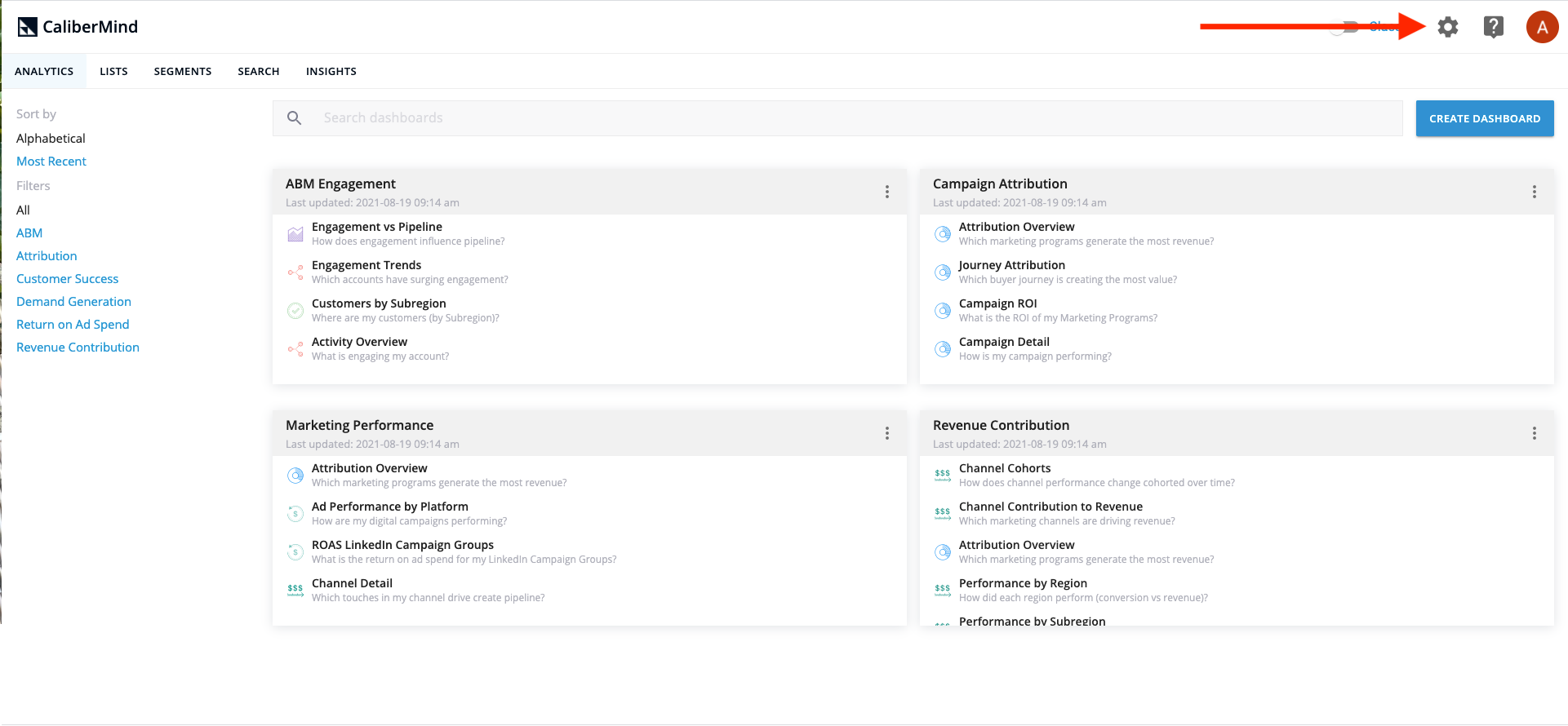 Navigating to the admin section of CaliberMind