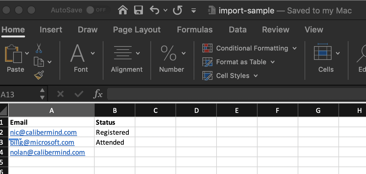 Sample list created in CaliberMind