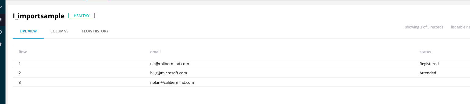 Sample imported list in CaliberMind