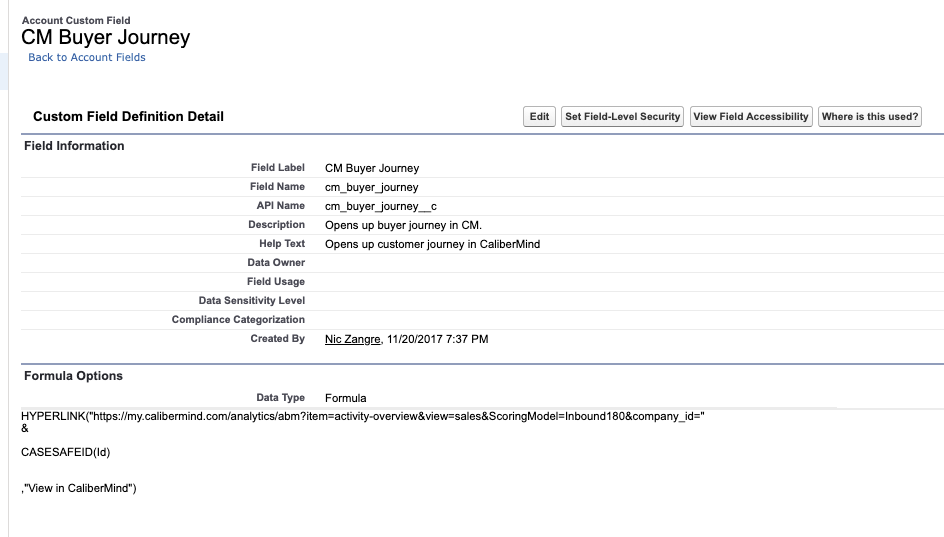 Display after configuring a CaliberMind formula field in SFDC
