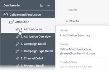 CaliberMind Insights Attribution Dashboard Menu