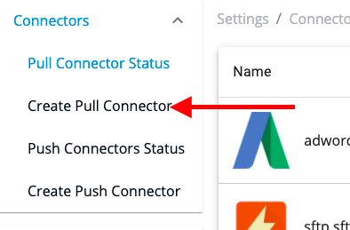 Clicking on the Create Pull Connector option of CaliberMind