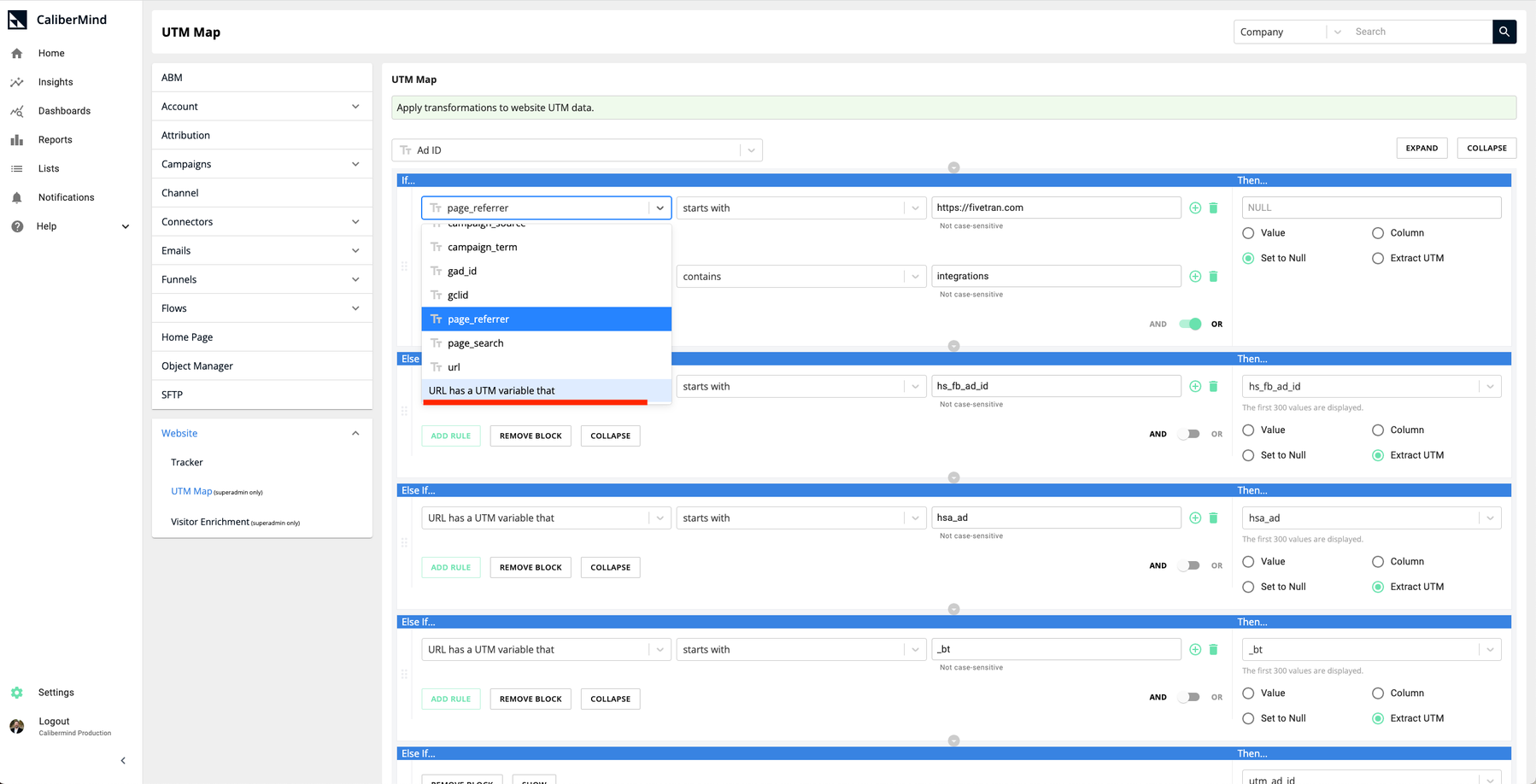 Create a Statement Around the UTM Variable for the Column Selected in the Available Options for the Correct Substitutions in Logic