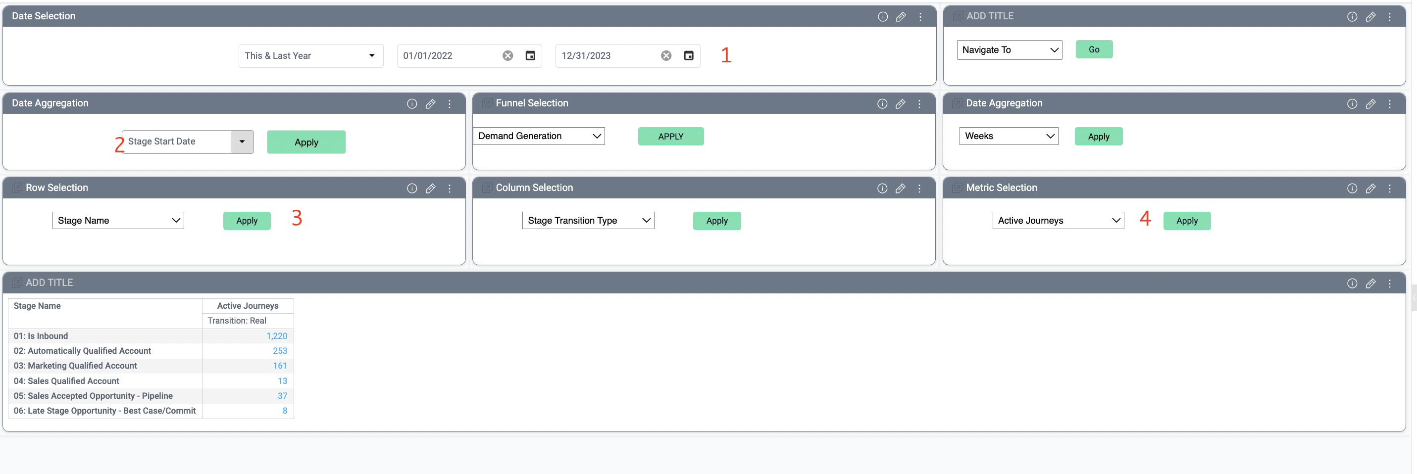 data explore report settings for active mqls