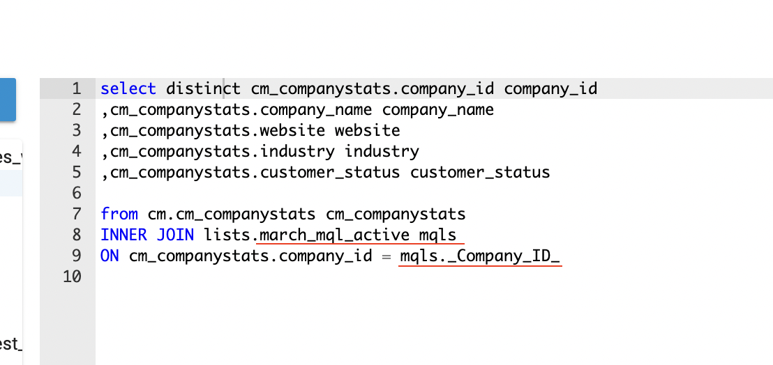 company list sql details