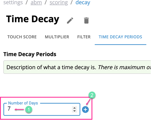 Enter a number of days in the CaliberMind Time Decay input screen