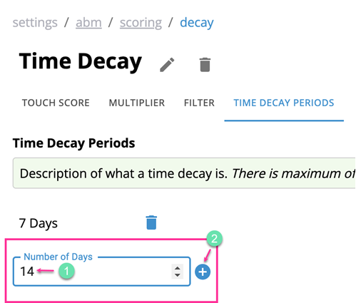 Add additional days in the CaliberMind Time Decay input screen 