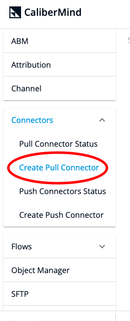 Select CaliberMind Create Pull Connector
