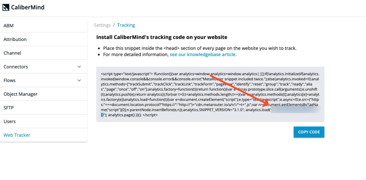 Installing CaliberMind tracking code on your website