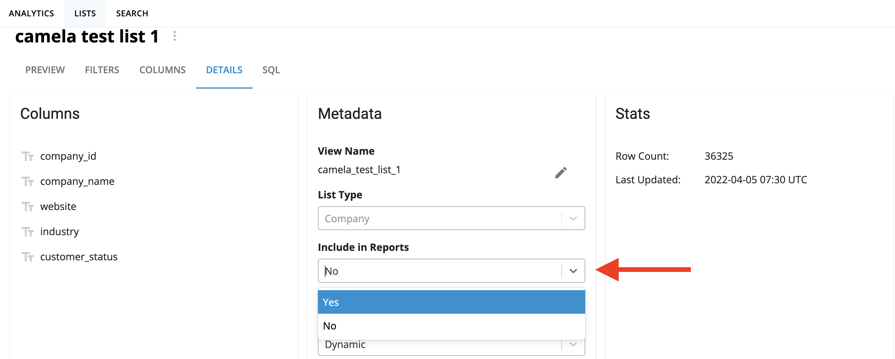 CaliberMind Description of list with report setting