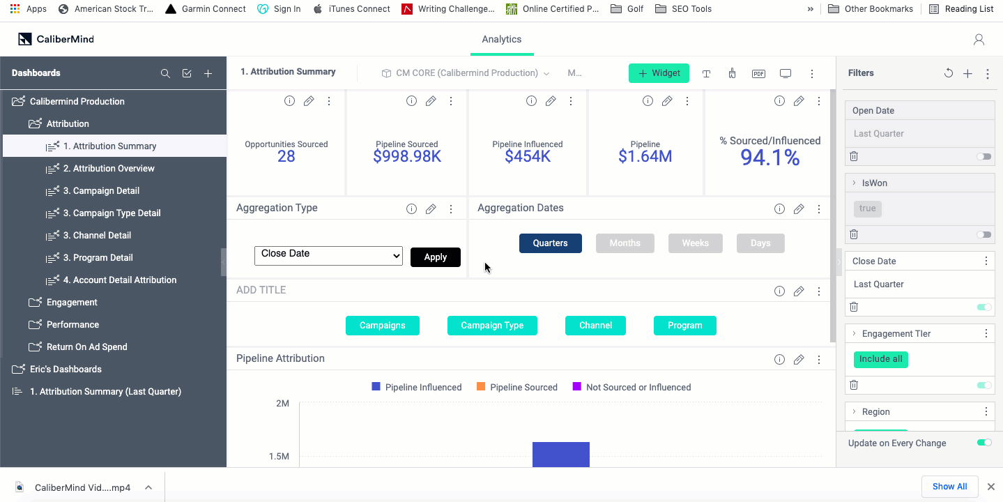 Choose the time period to be covered by CaliberMind filters