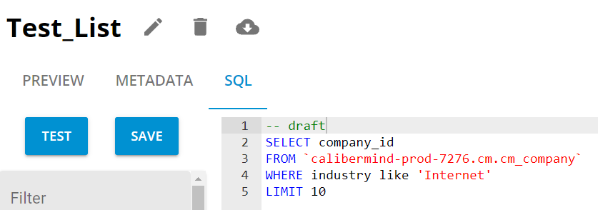 Testing SQL queries in CaliberMind