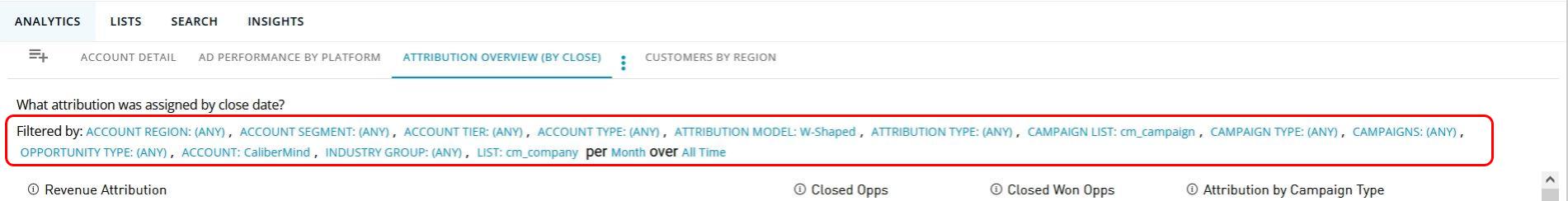 Creating a Custom Set of Default CaliberMind Filters for Your Dashboard Report