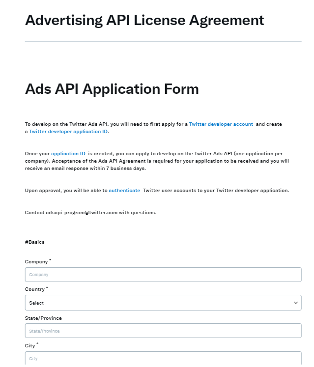 Fill out the Twitter Ads API application form before syncing with CaliberMind