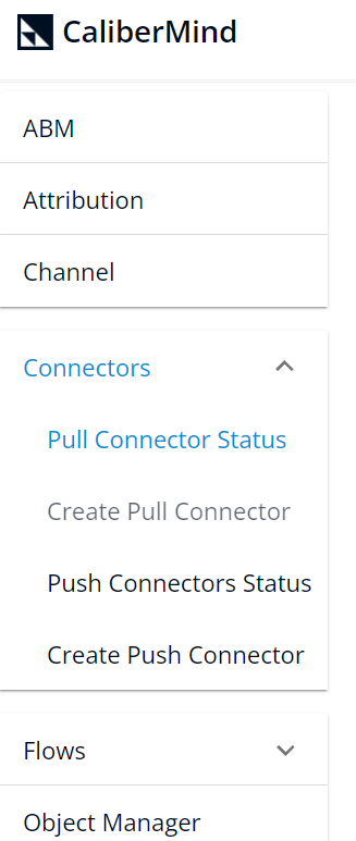 Navigate to CaliberMind Connectors menu and click on New Pull Connector