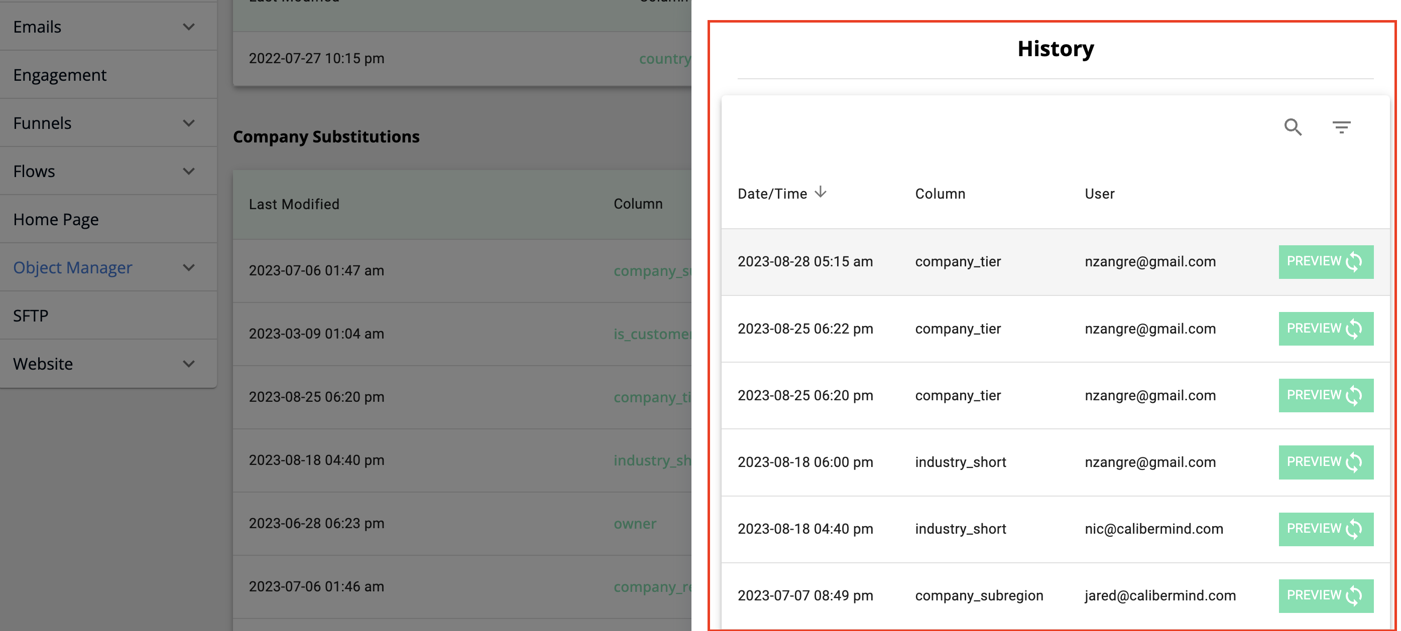 You can Now View all the Substitution Changes Created for all Columns  of the Table