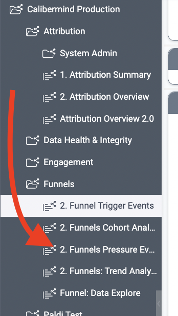 pressure events dashboard menu