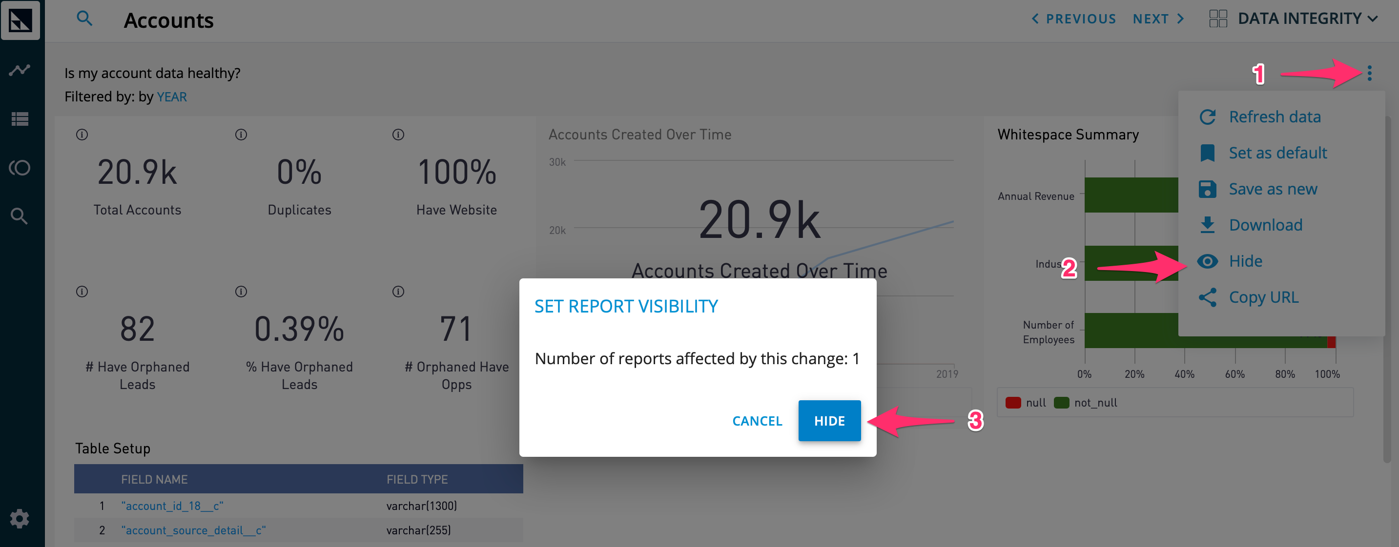 Confirming the change in CaliberMind Show/Hide pop-up screen