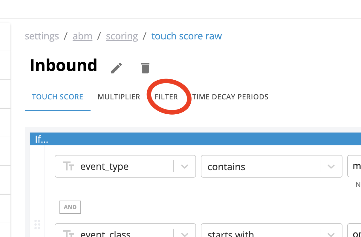 select filter tab of engagement scoring in CaliberMind