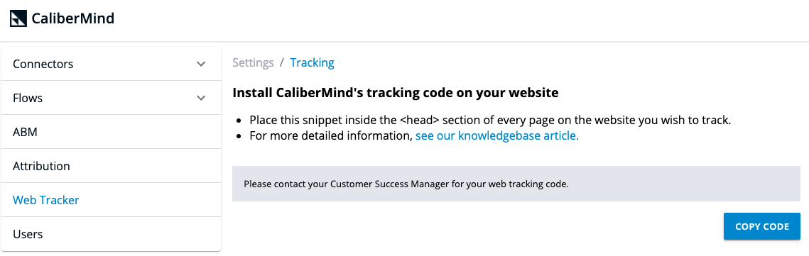 CaliberMind Web Tracker Snippet