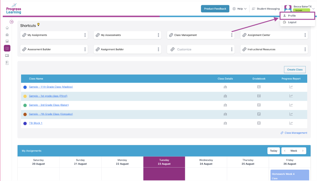 how to print assignments on progress learning