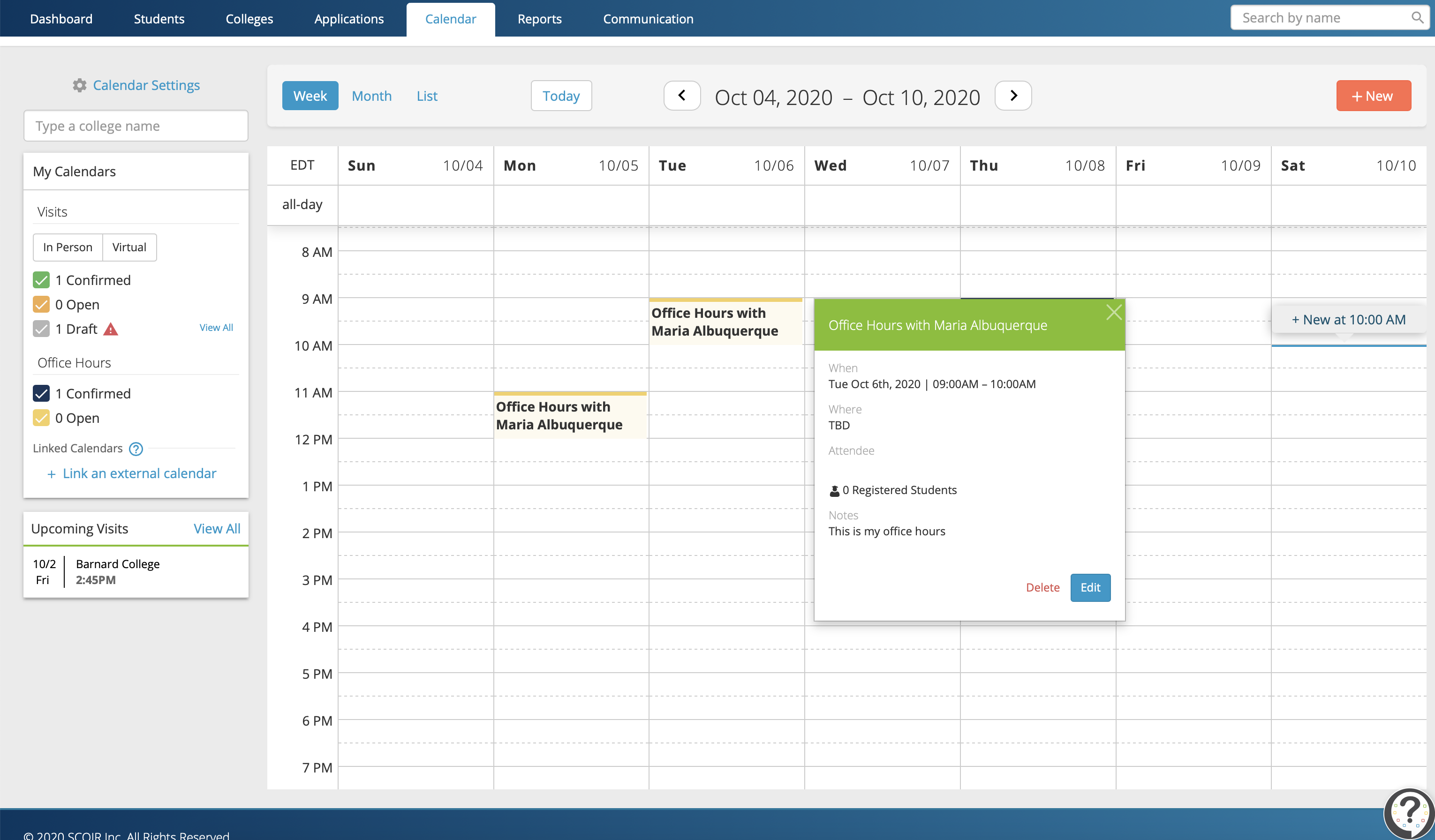 For Counselors Calendar Overview User Guide And Support Documentation Scoir