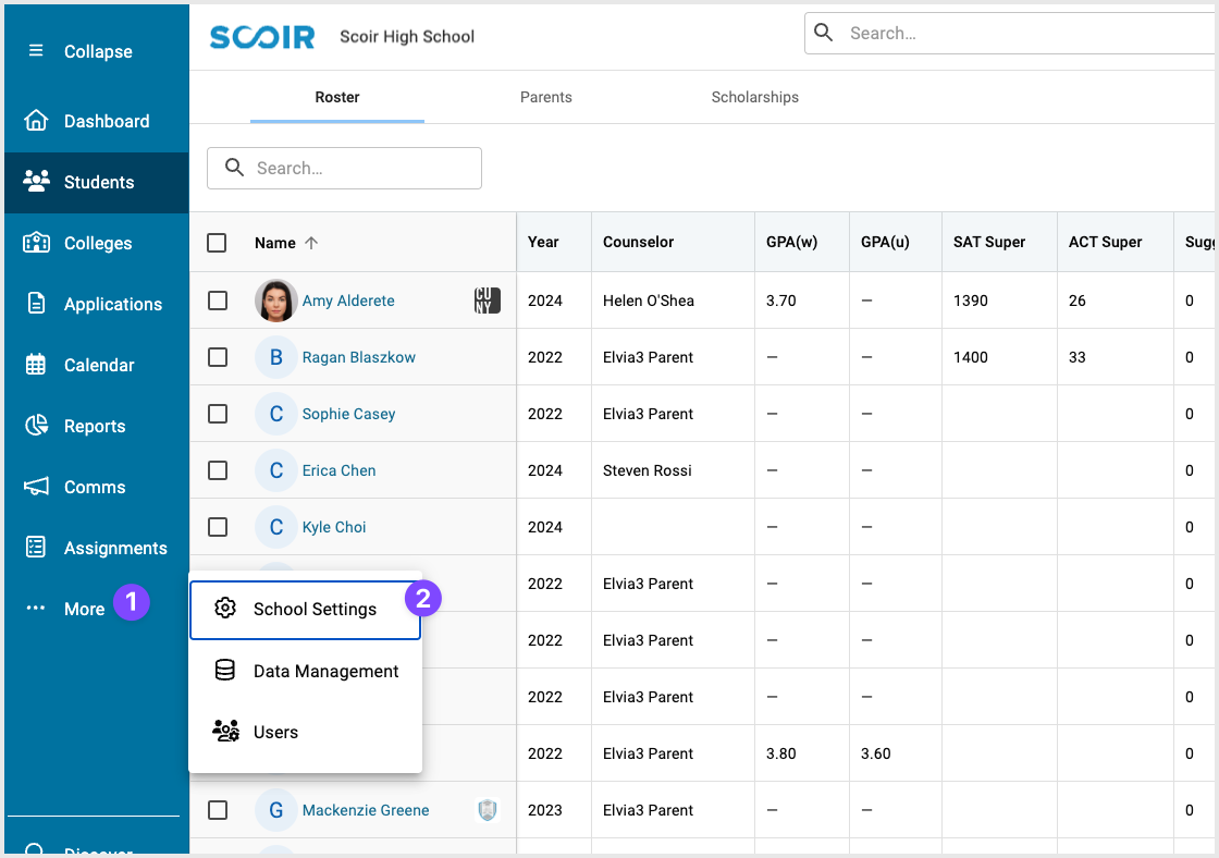 Accessing School Settings from More button