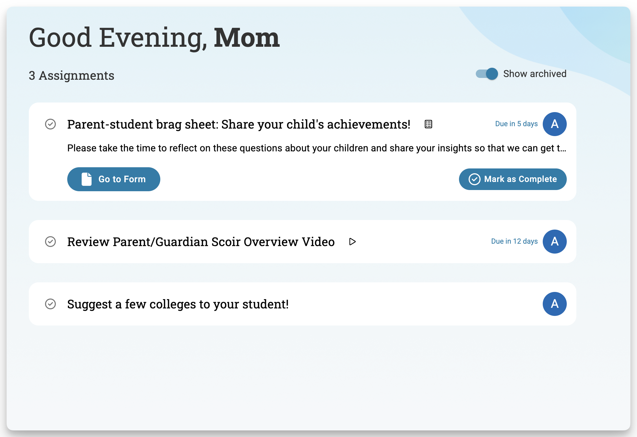 Parent assignment details