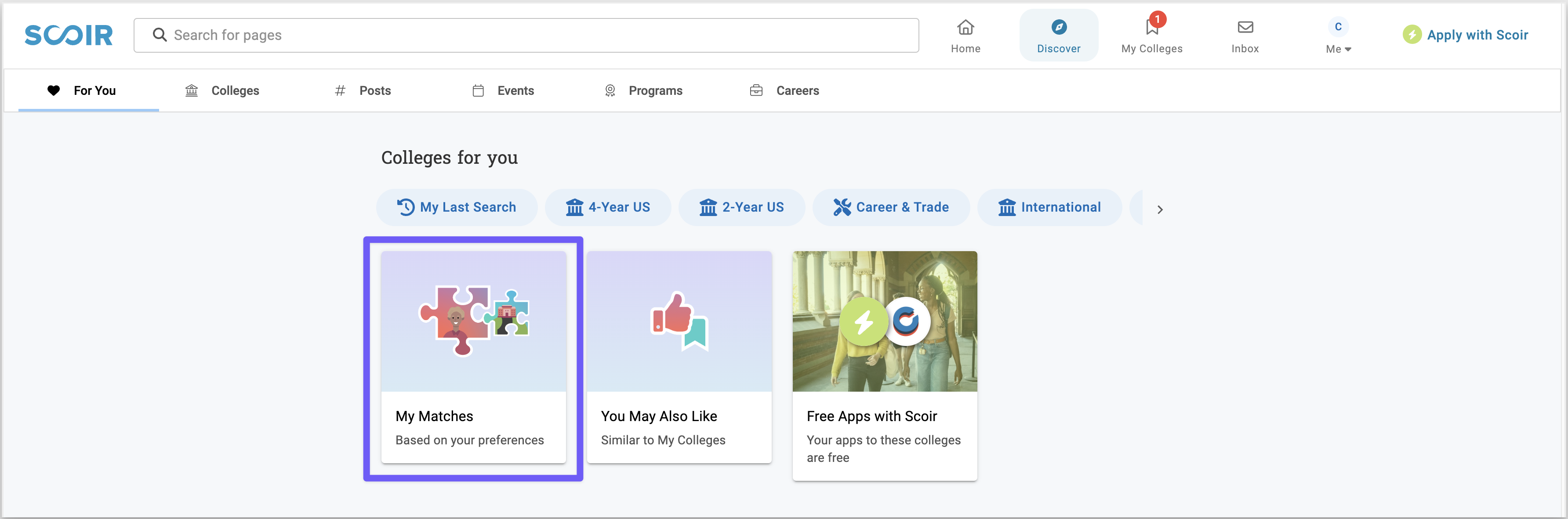 For Students: Discover Colleges - My Matches